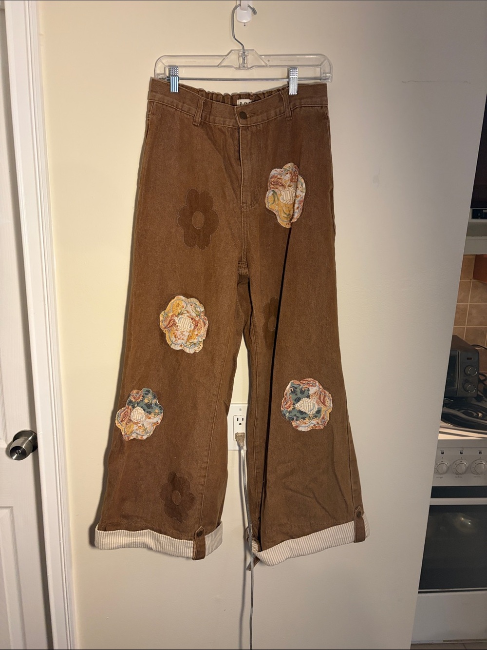 POL Brown Corduroy Wide Leg Patchwork Pants